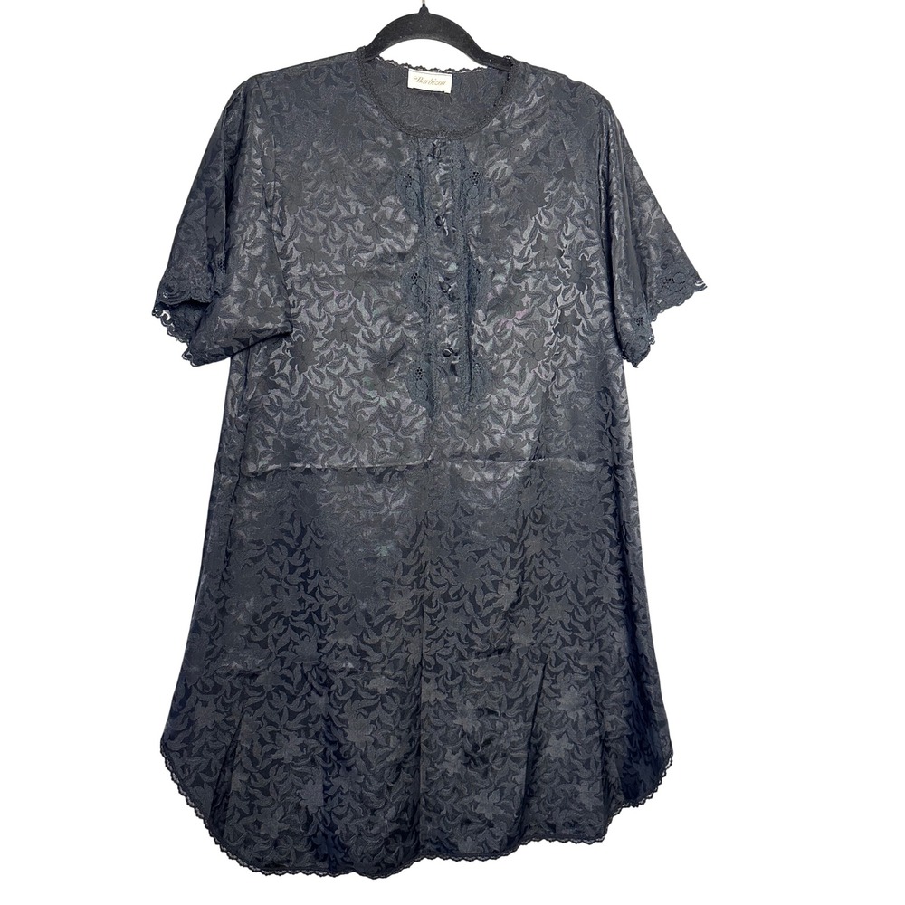 Barbizon Vintage Black Lace Trim Floral Jacquard Nightgown Dress M  Wedding